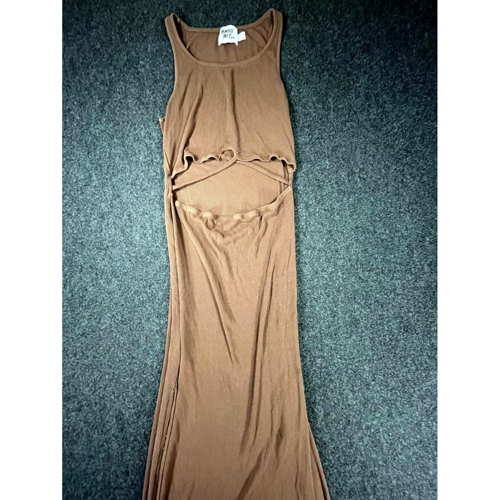 Princess Polly Bodycon Maxi Dress Womens 8 Brown Ribbed Cutout Side Slits